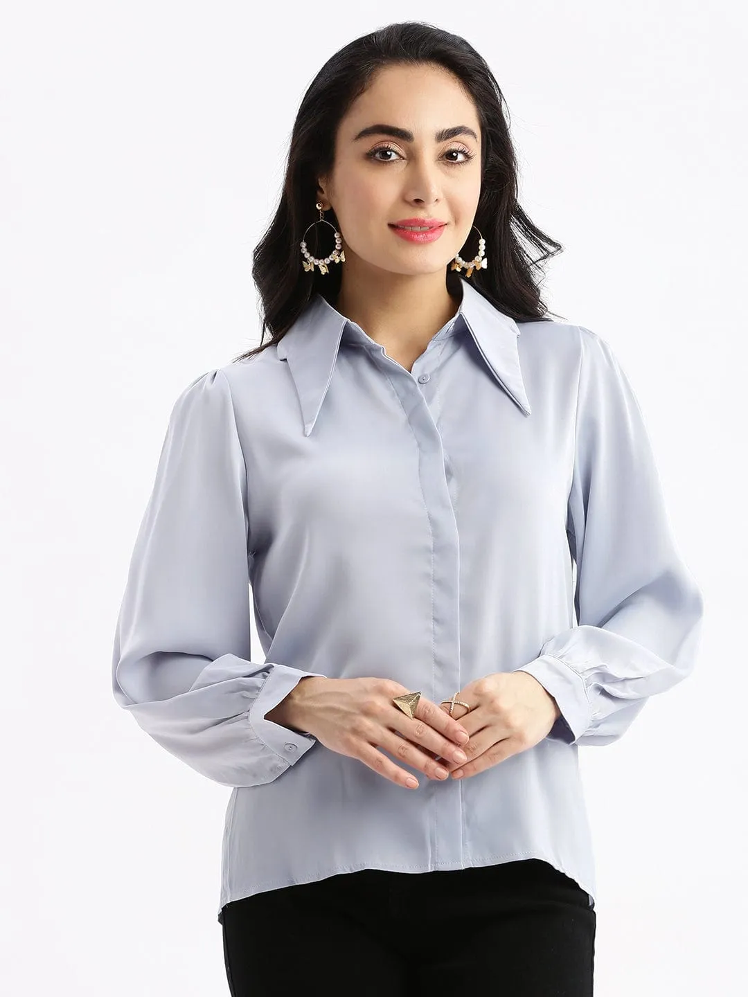 Comfy Essentials Women's Blue Standard Opaque Casual Shirt