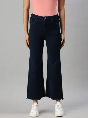 Women's Blue Wide Leg High-Rise Clean Look Stretchable Jeans Core Look