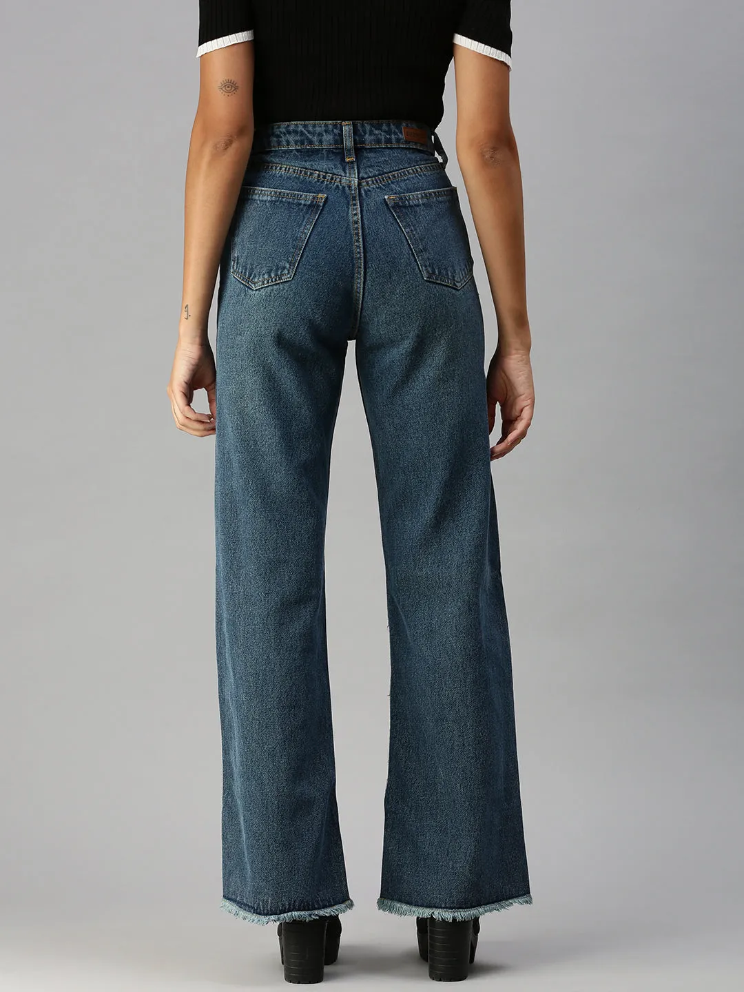 Smooth Style Women's Blue Wide Leg High-Rise Denim Jeans