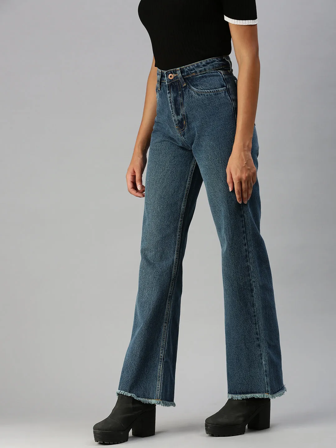 Minimal Edge Breathable Travel Outfit Brunch Outfit Women's Blue Wide Leg High-Rise Denim Jeans