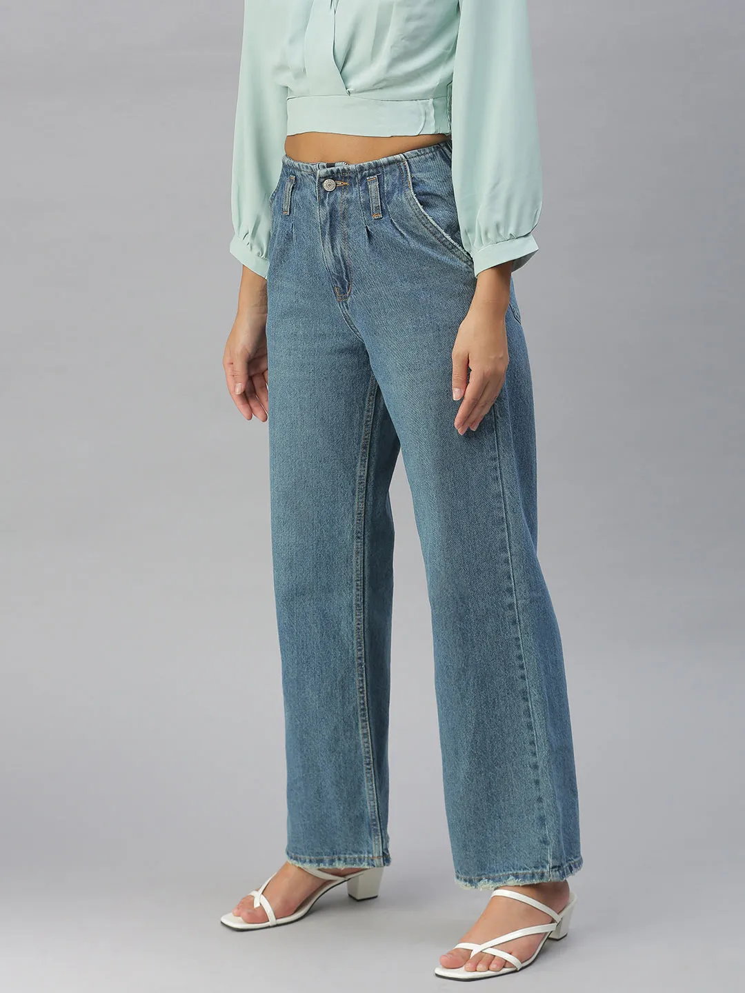 Weekend Getaway Minimalist Breathable Women's Blue Wide Leg High-Rise Jeans