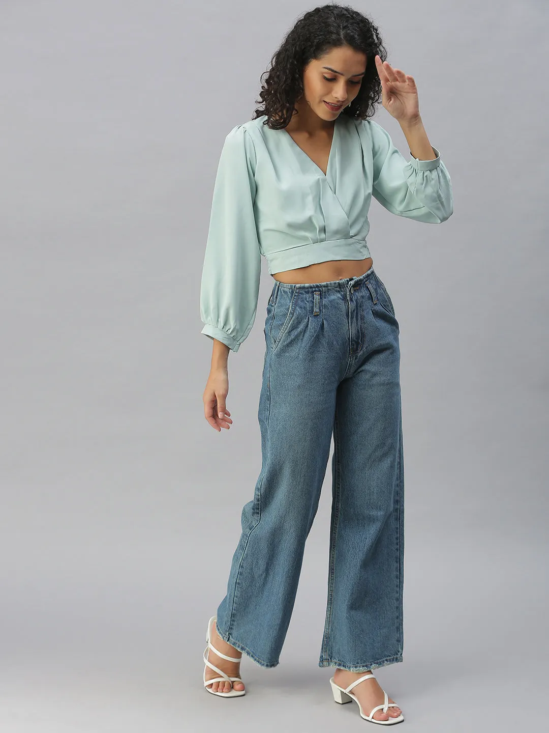 Everyday Comfort Wear Casual Look Women's Blue Wide Leg High-Rise Jeans