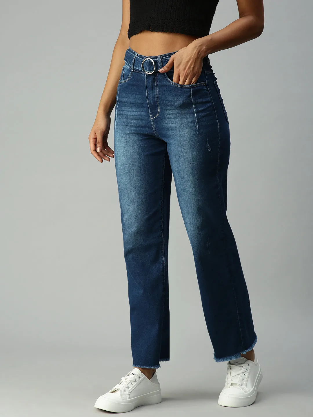 Women's Blue Wide Leg High-Rise Light Fade Stretchable Jeans Favorite Basic Night Out Everyday Holiday Vibes