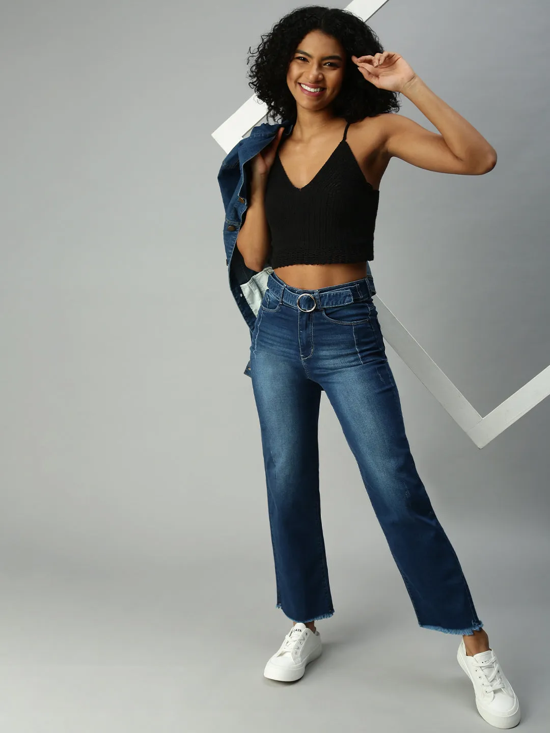 Women's Blue Wide Leg High-Rise Light Fade Stretchable Jeans Urban Ready Stylish Sunny Vibes