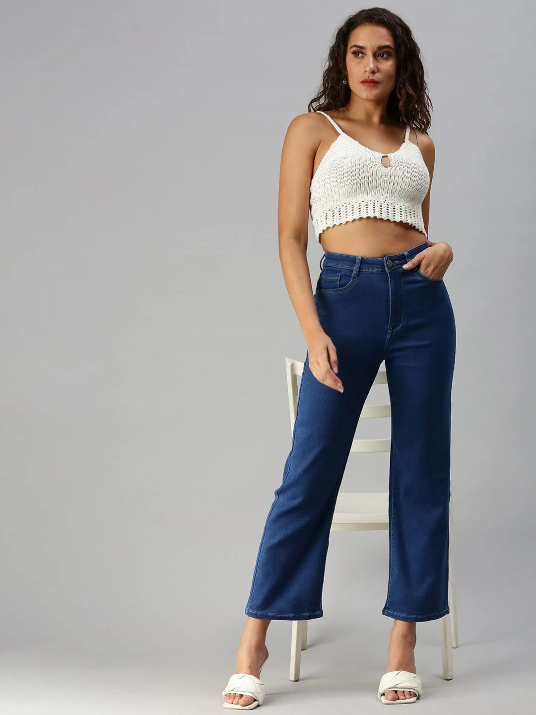Classic Weekend Getaway Women's Blue Wide Leg High-Rise Stretchable Jeans
