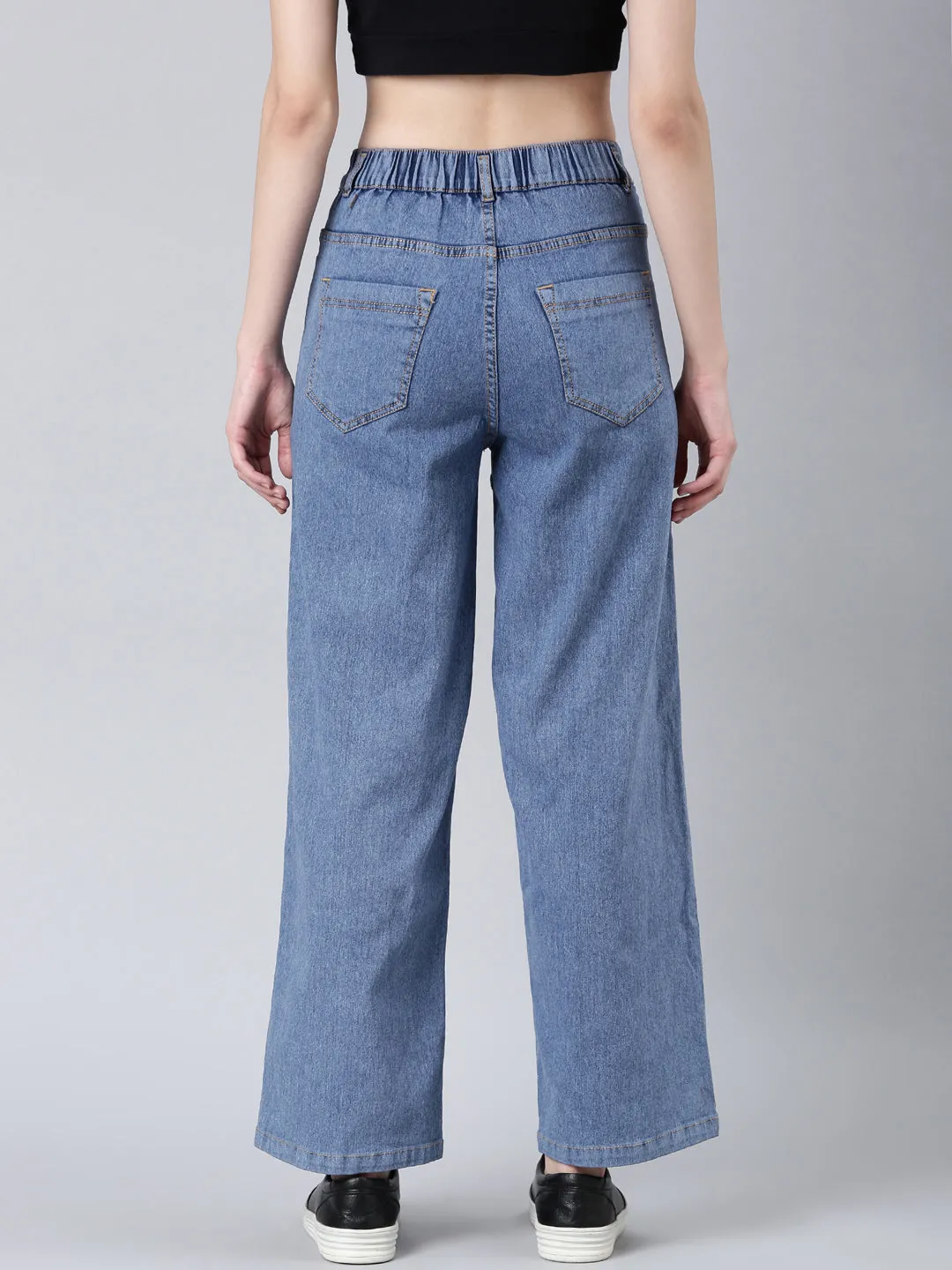 Women's Blue Wide Leg Stretchable Denim Jeans Comfortable Edge Brunch Outfit Trend Setter