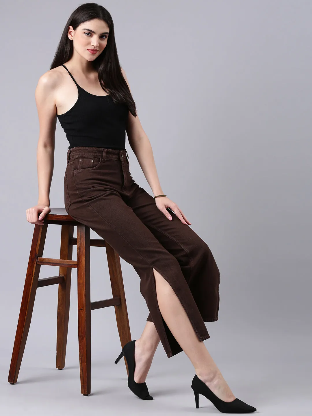 Sustainable Road Trip Women's Brown Clean Look Mid-Rise Wide Leg Denim Jeans