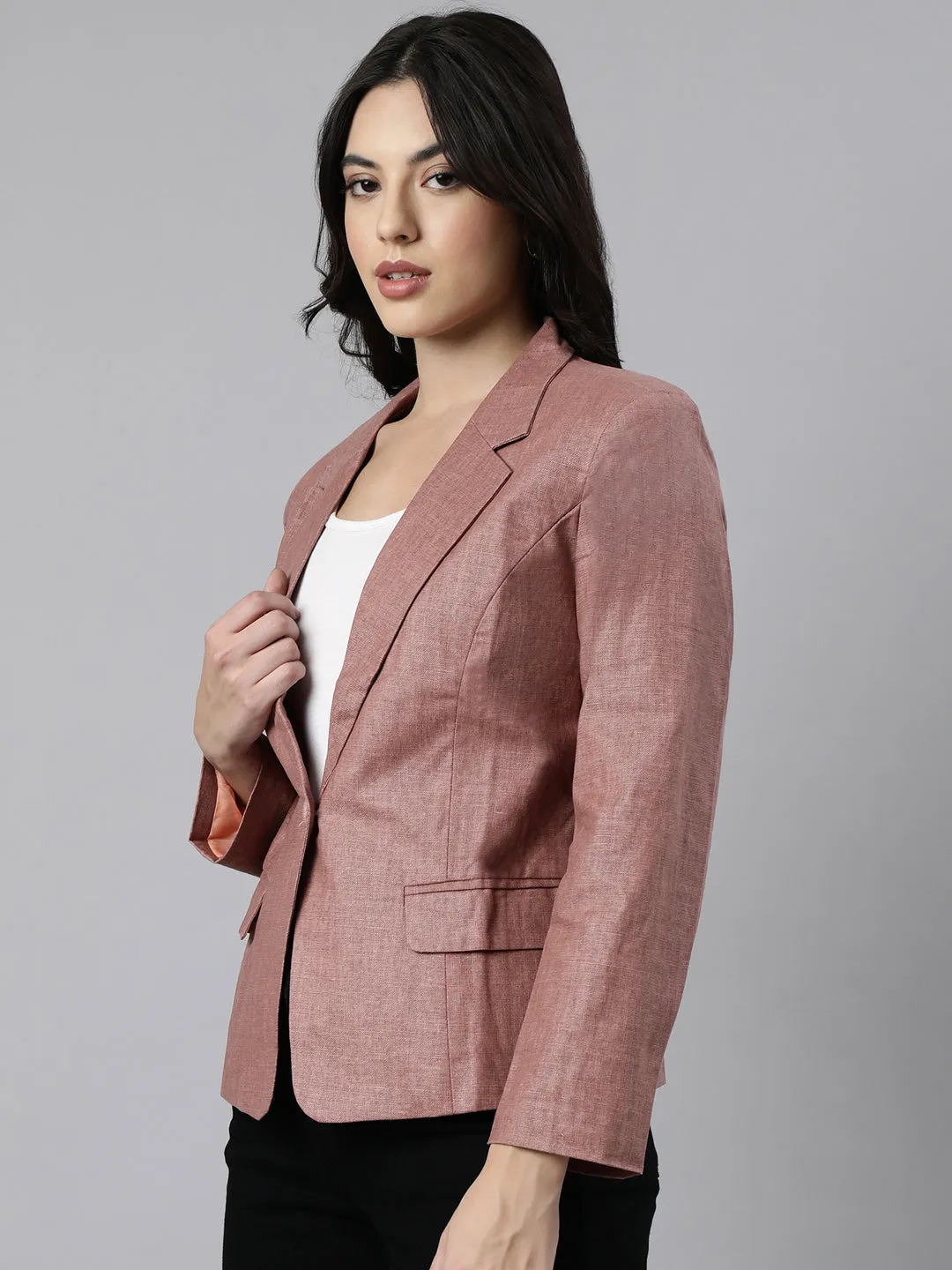 Women's Brown Notched Lapel Collar Single Breasted Slim-Fit Blazer Timeless Fit Style