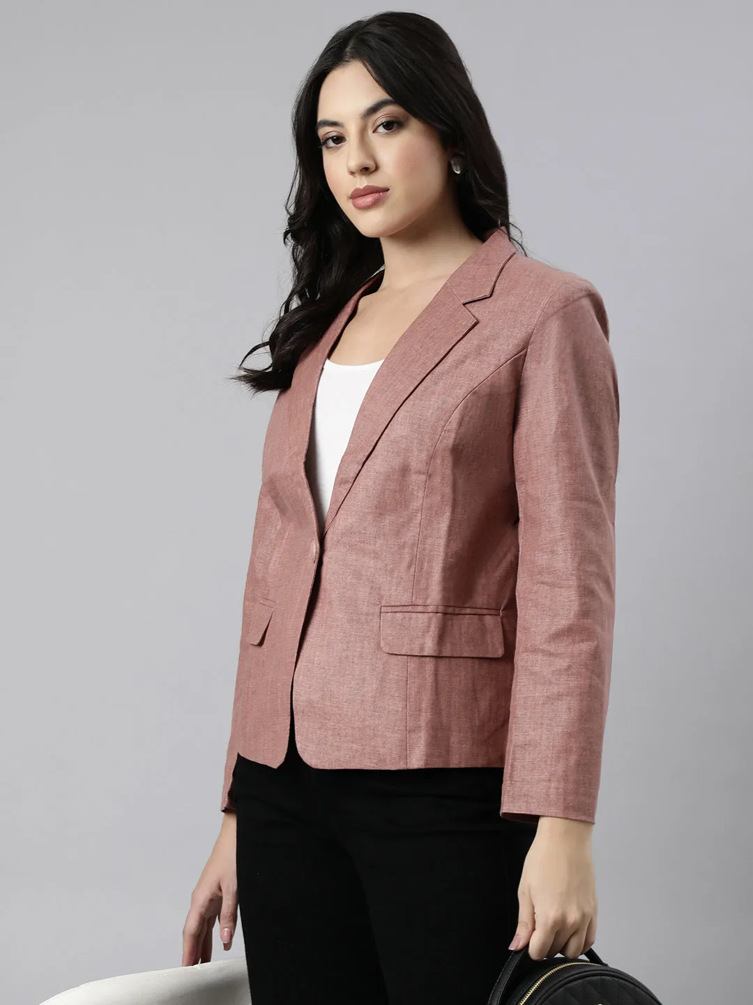 Women's Brown Notched Lapel Collar Single Breasted Slim-Fit Blazer All Day Comfort Design Magnetic Closures