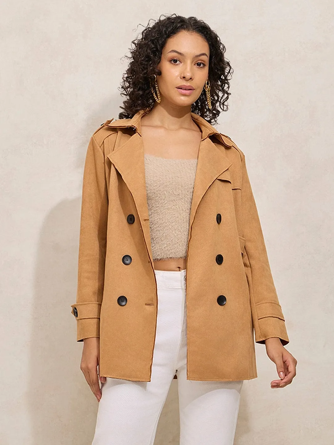 Women's Brown Short Trench Coat Neutral palette