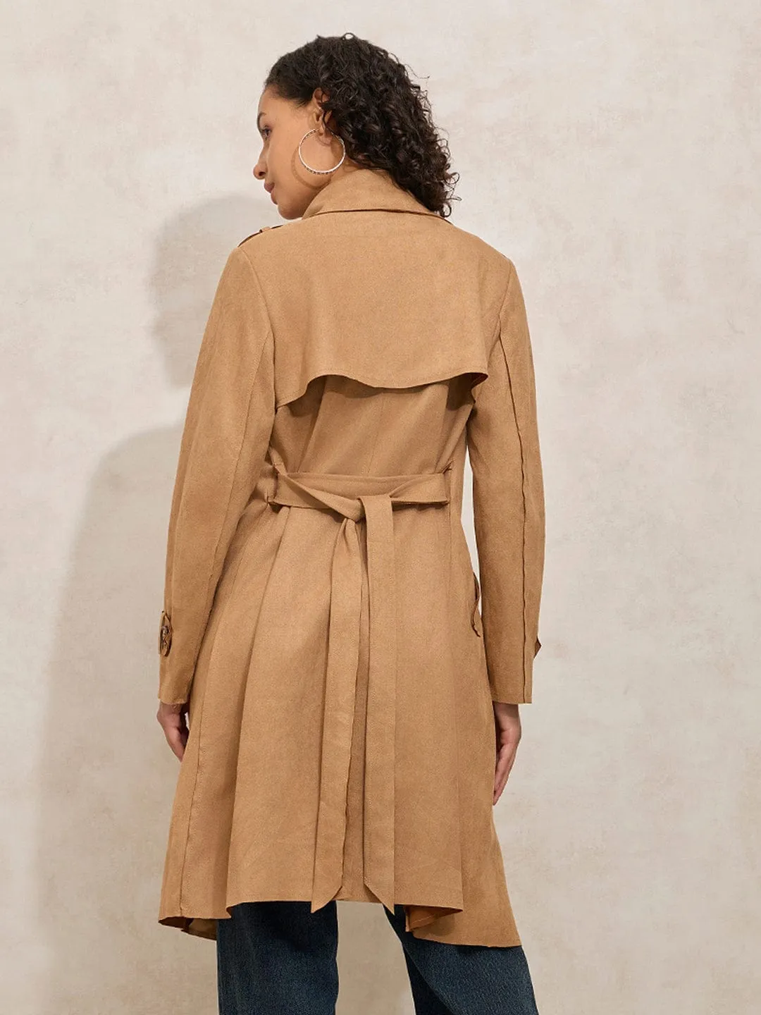 Women's Brown Trench Coat with Shoulder Flaps and Belt Trail To Town FullCoverageHood