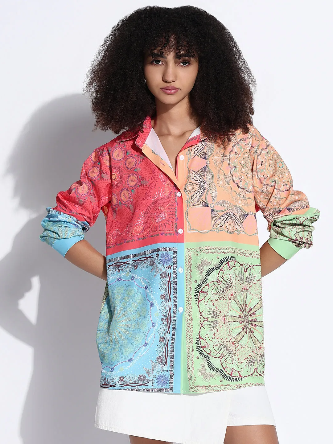 Women's Colourblocked Multi Oversized Shirt Active Comfort
