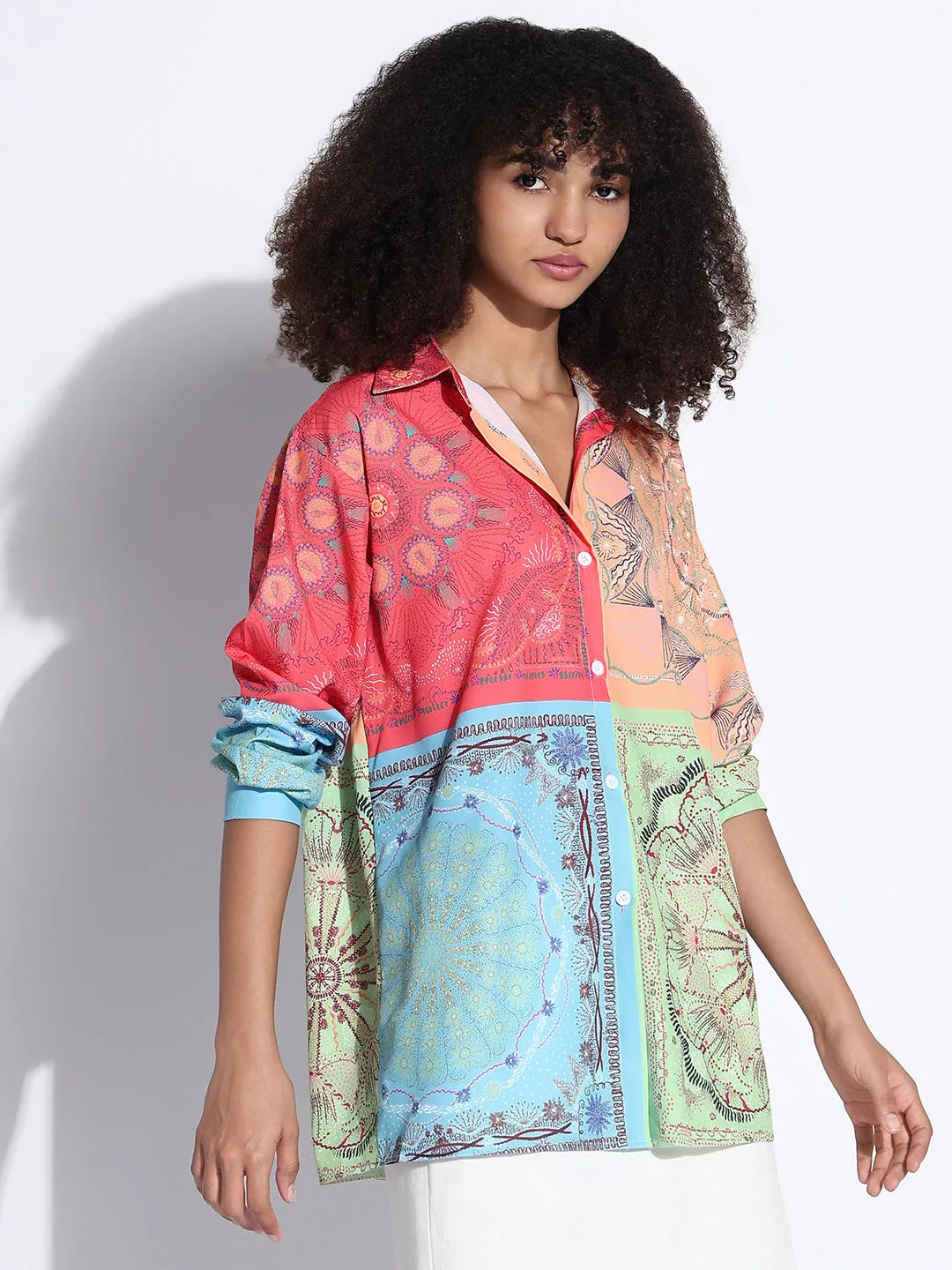 Comfort Flex Women's Colourblocked Multi Oversized Shirt