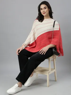 Women's Colourblocked Orange Poncho Airy Piece