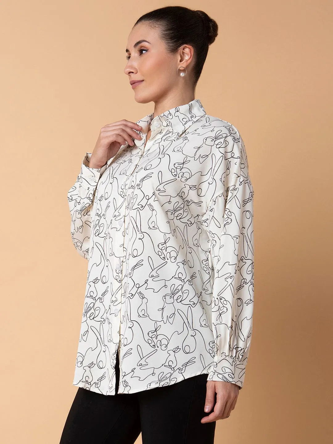 Stylish Women's Cream Relaxed Boxy Floral Opaque Printed Casual Shirt