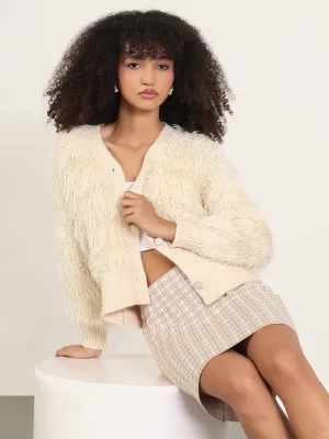 Women's Cream Solid V-Neck Shrug early morning Natural Fiber Construction