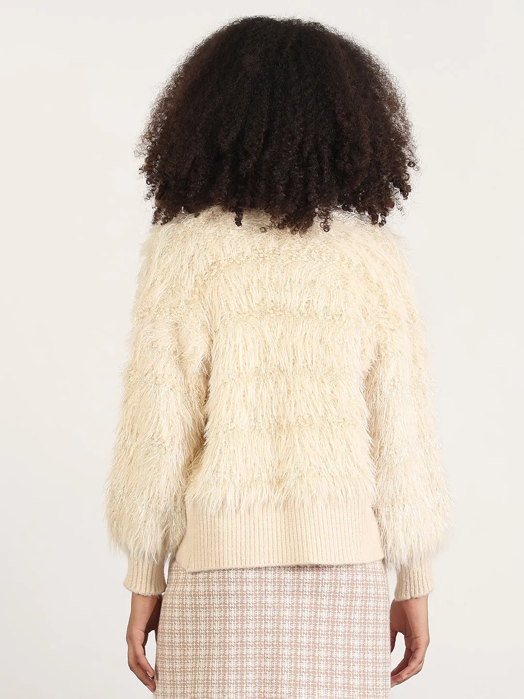 Women's Cream Solid V-Neck Shrug Daily Essential