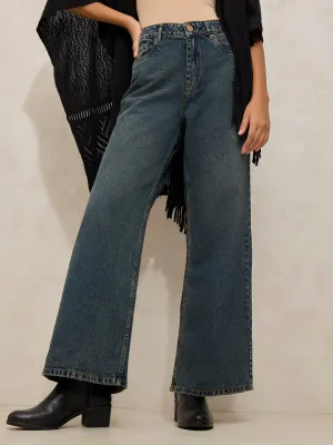 Smart Casual Classic Wear Women's Dark Blue High Rise Wide Leg Jeans