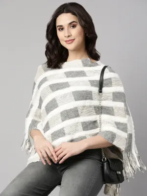 Elastic Seamless Design Autumn Layer Women's Geometric Grey Poncho