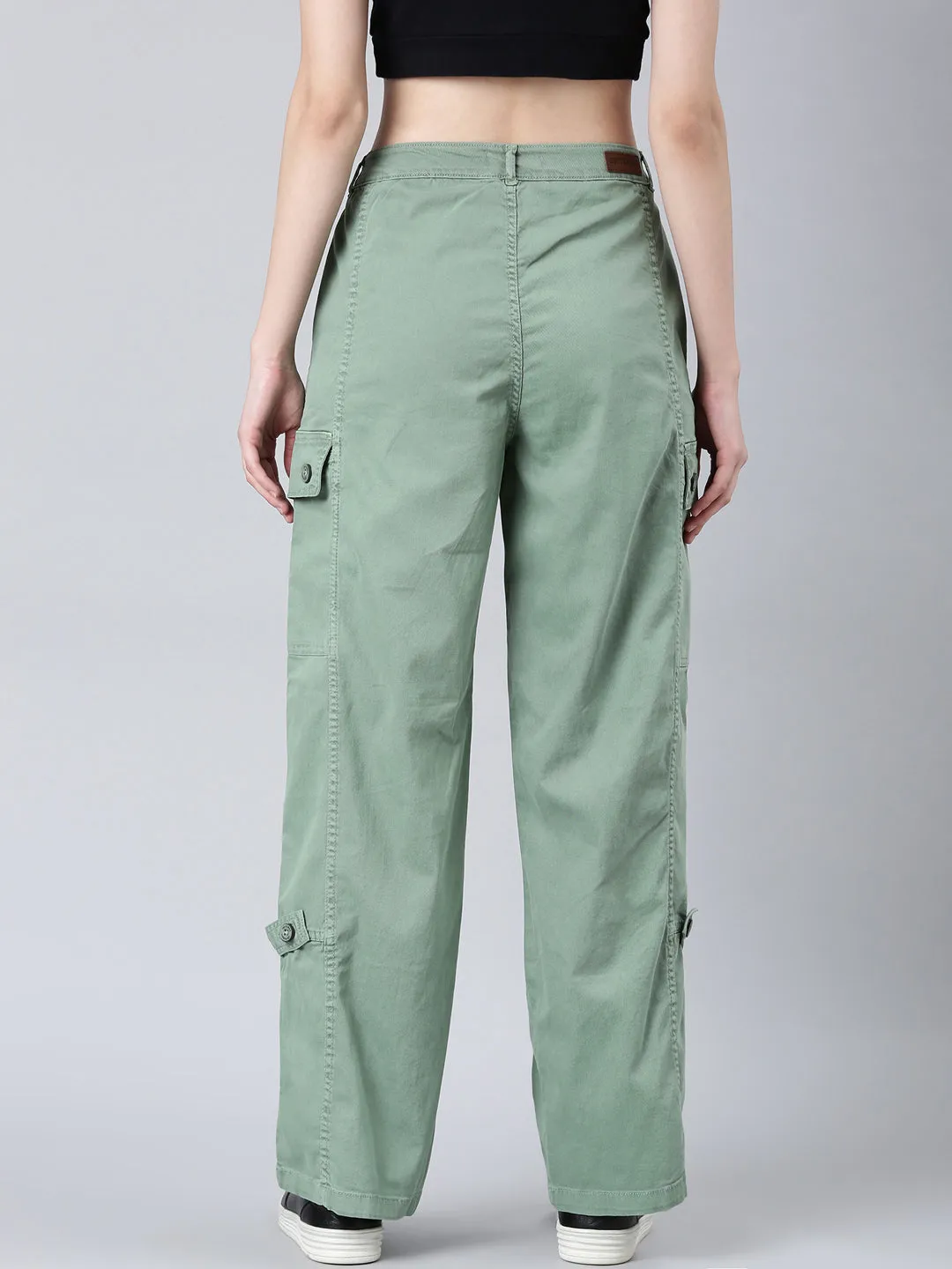 Chic Wear Versatile Look Women's Green Mid Rise Wide Leg Denim Jeans