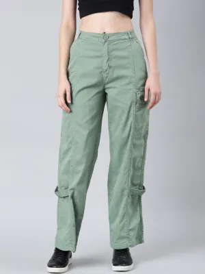 All Round Fit Functional Style Women's Green Mid Rise Wide Leg Denim Jeans