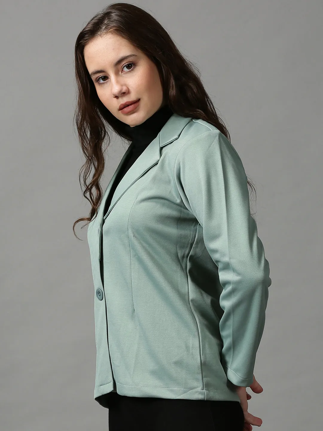 Neutral Style Evening Out Women's Green Open Front Blazer