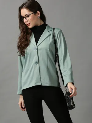 Women's Green Open Front Blazer Four Way Stretch Material Oversized style