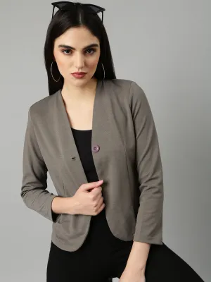 Women's Grey Slim Fit V-Neck Single-Breasted Casual Blazer Eco Dye Process