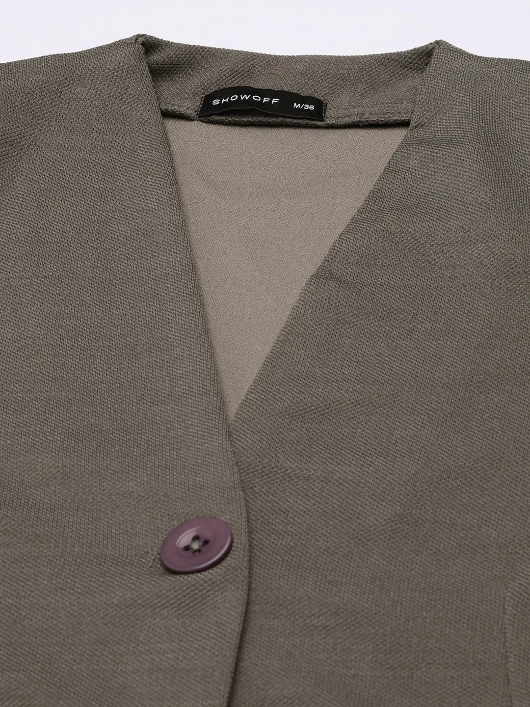 Women's Grey Slim Fit V-Neck Single-Breasted Casual Blazer Elastic Hem Adjustment