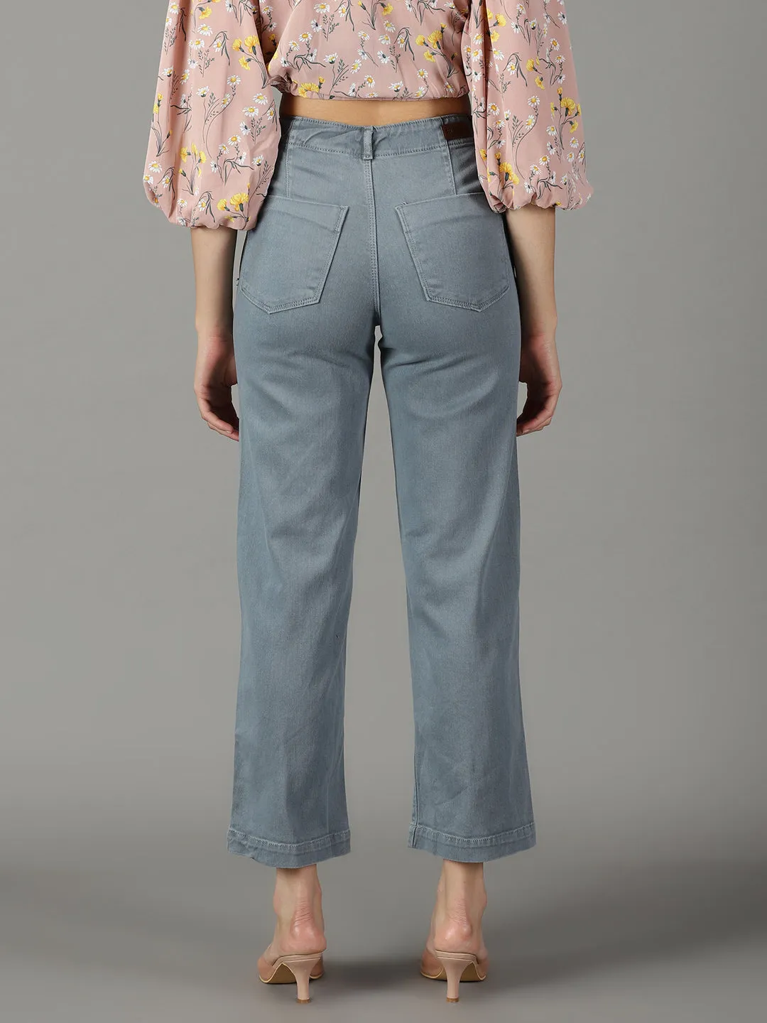 Women's Grey Wide Leg High-Rise Cotton Jeans Smart Utility Go-To Choice