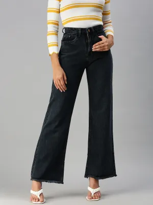 Women's Grey Wide Leg High-Rise Denim Jeans Style Match Stretch Comfort