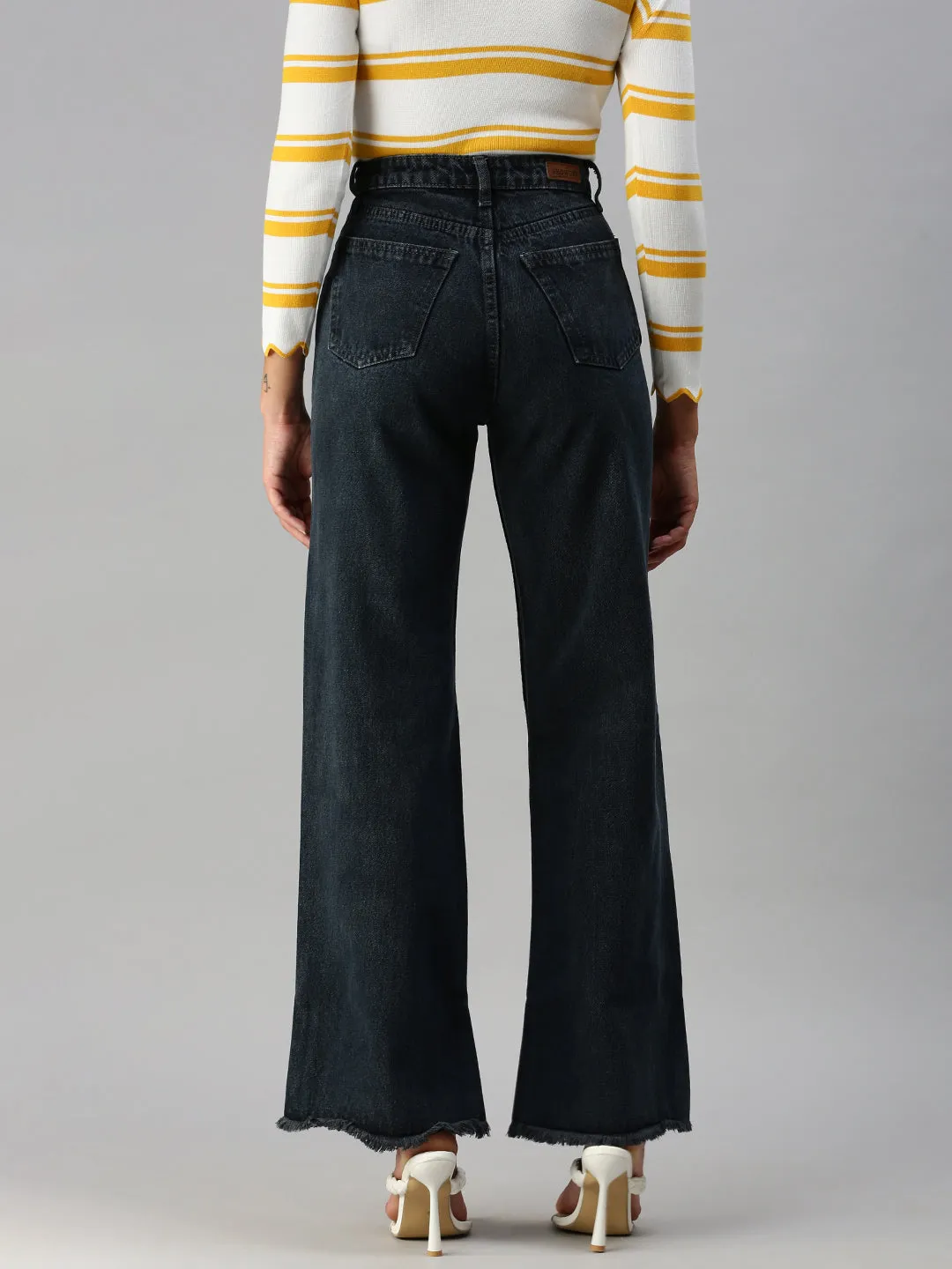 Women's Grey Wide Leg High-Rise Denim Jeans Everyday Loose Music Event