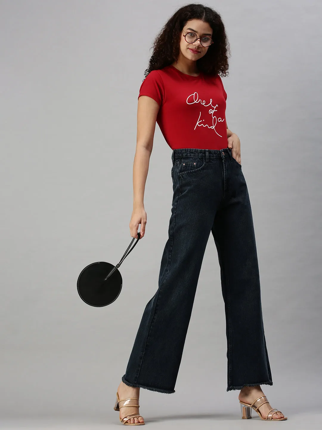 Vibrant Bold Look Street Fashion Women's Grey Wide Leg High-Rise Light Fade Clean Look Cotton Jeans