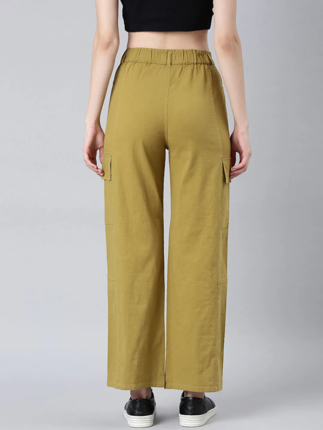 Relaxed Style Smart Casual Minimalist Style Women's Khaki Wide Leg Denim Cargo Jeans