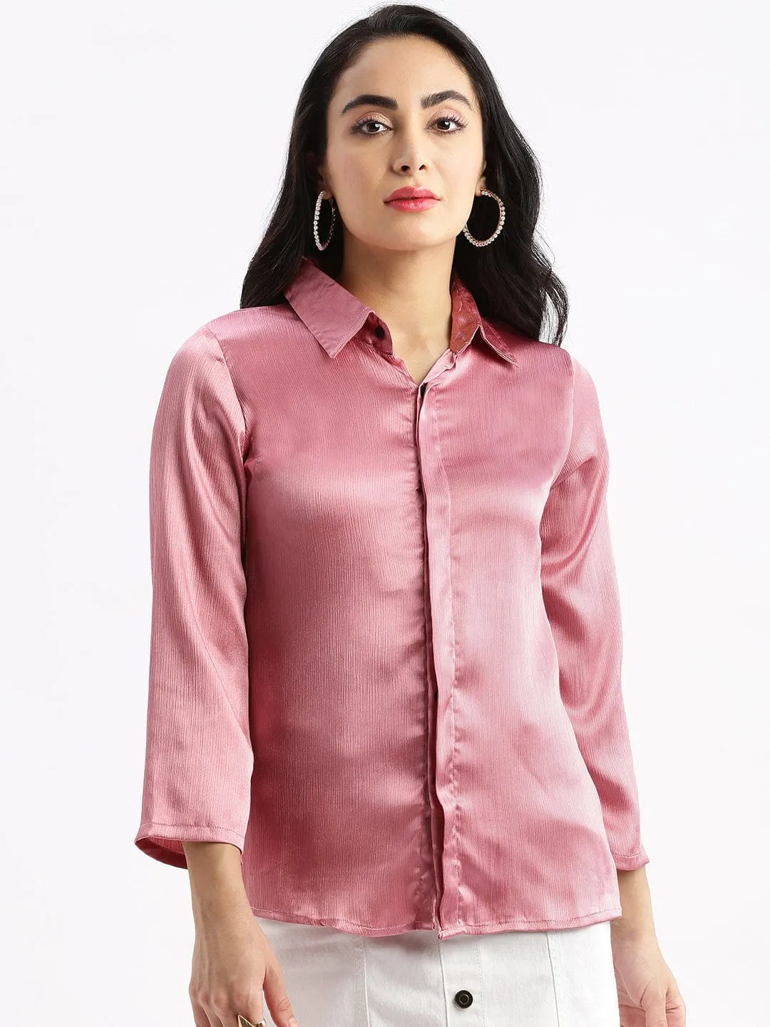Women's Lavender Standard Slim Fit Spread Collar Casual Shirt Quick Comfort Design SoftenedNeckline