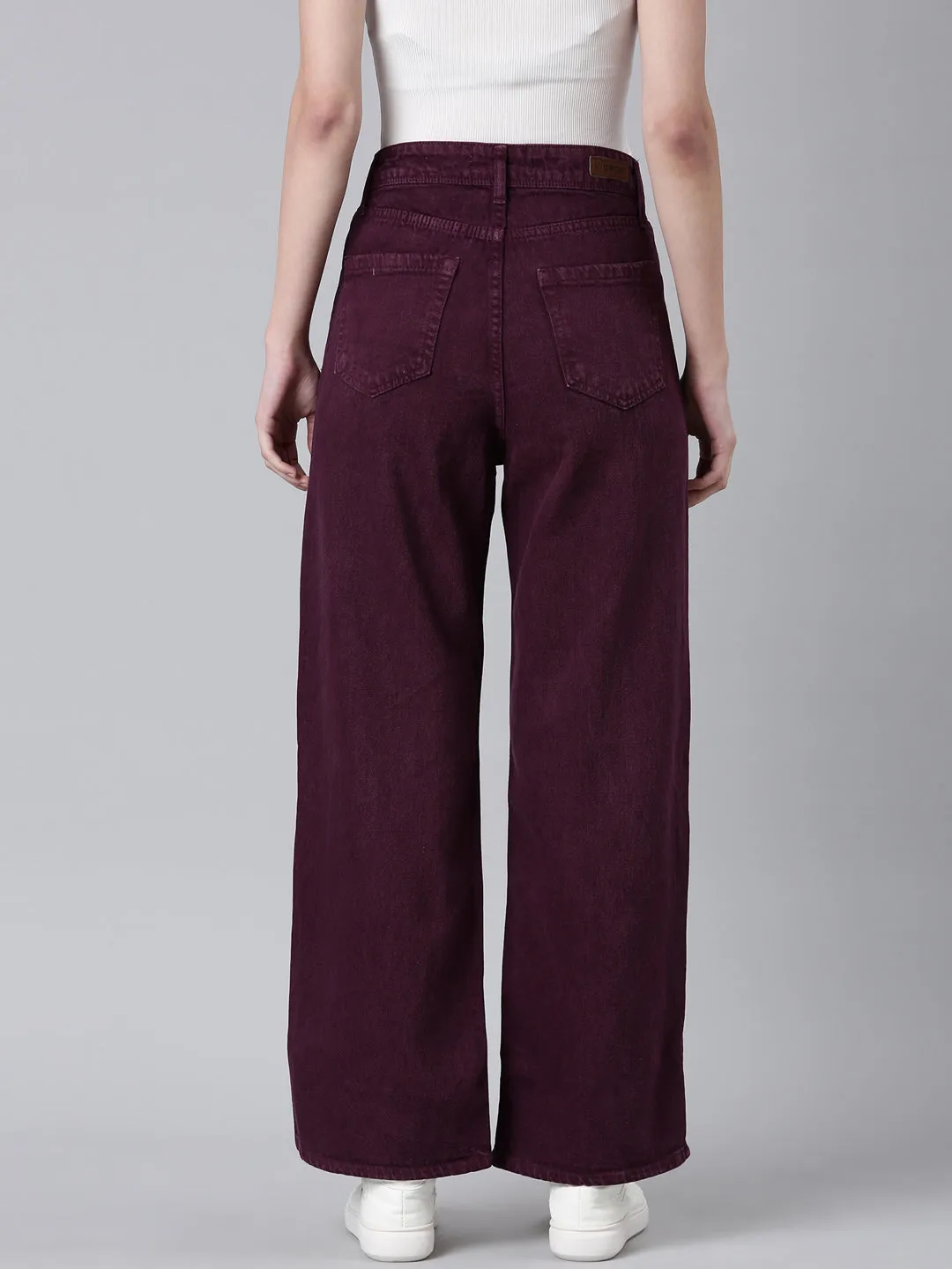 Fresh casual Women's Magenta Wide Leg Slit Hem Denim Jeans