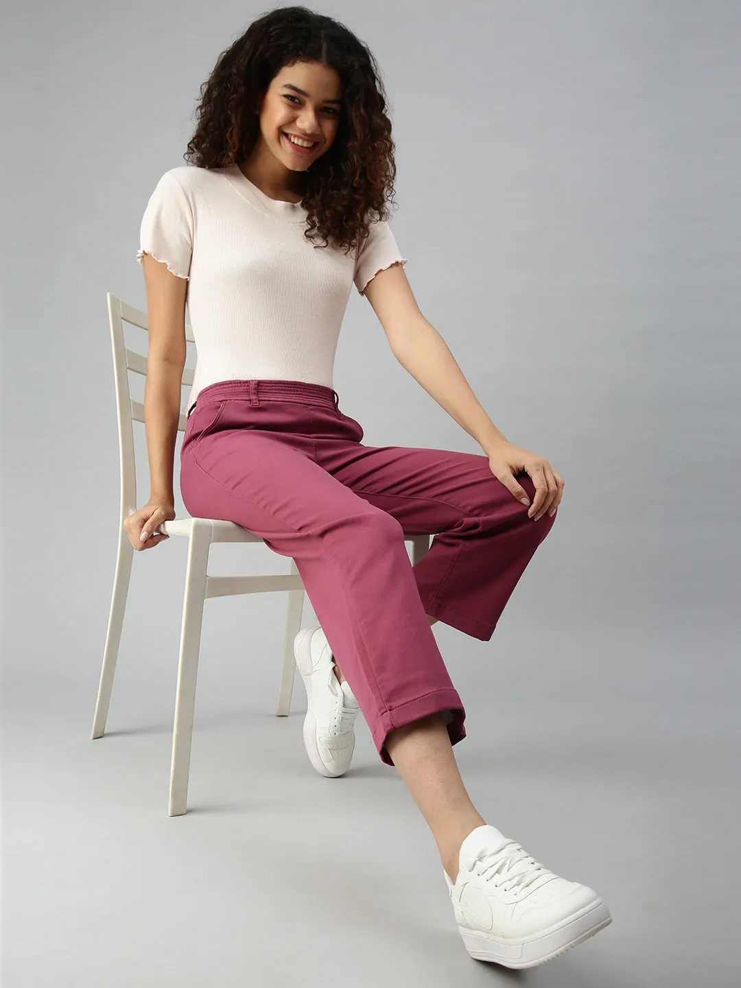 Women's Mauve Straight Fit High-Rise Stretchable Jeans Simple Comfort