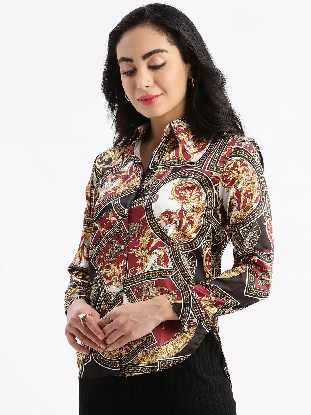 Women's Multi Standard Slim Fit Floral Opaque Printed Casual Shirt Stretchy Fit Customizable