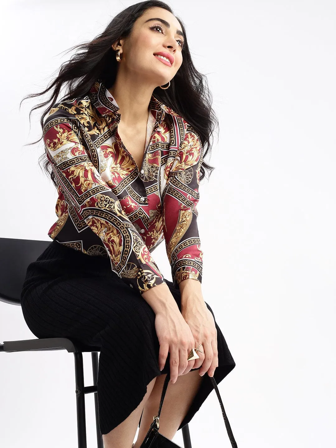 Fit For All Day Women's Multi Standard Slim Fit Floral Opaque Printed Casual Shirt