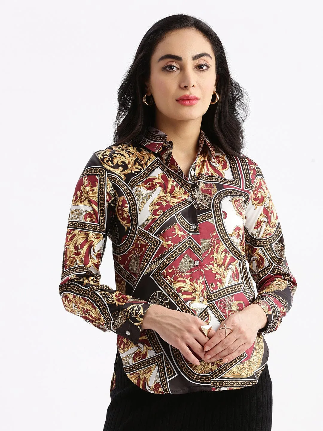 Anti Odor Treatment Easy-to-Match Women's Multi Standard Slim Fit Floral Opaque Printed Casual Shirt