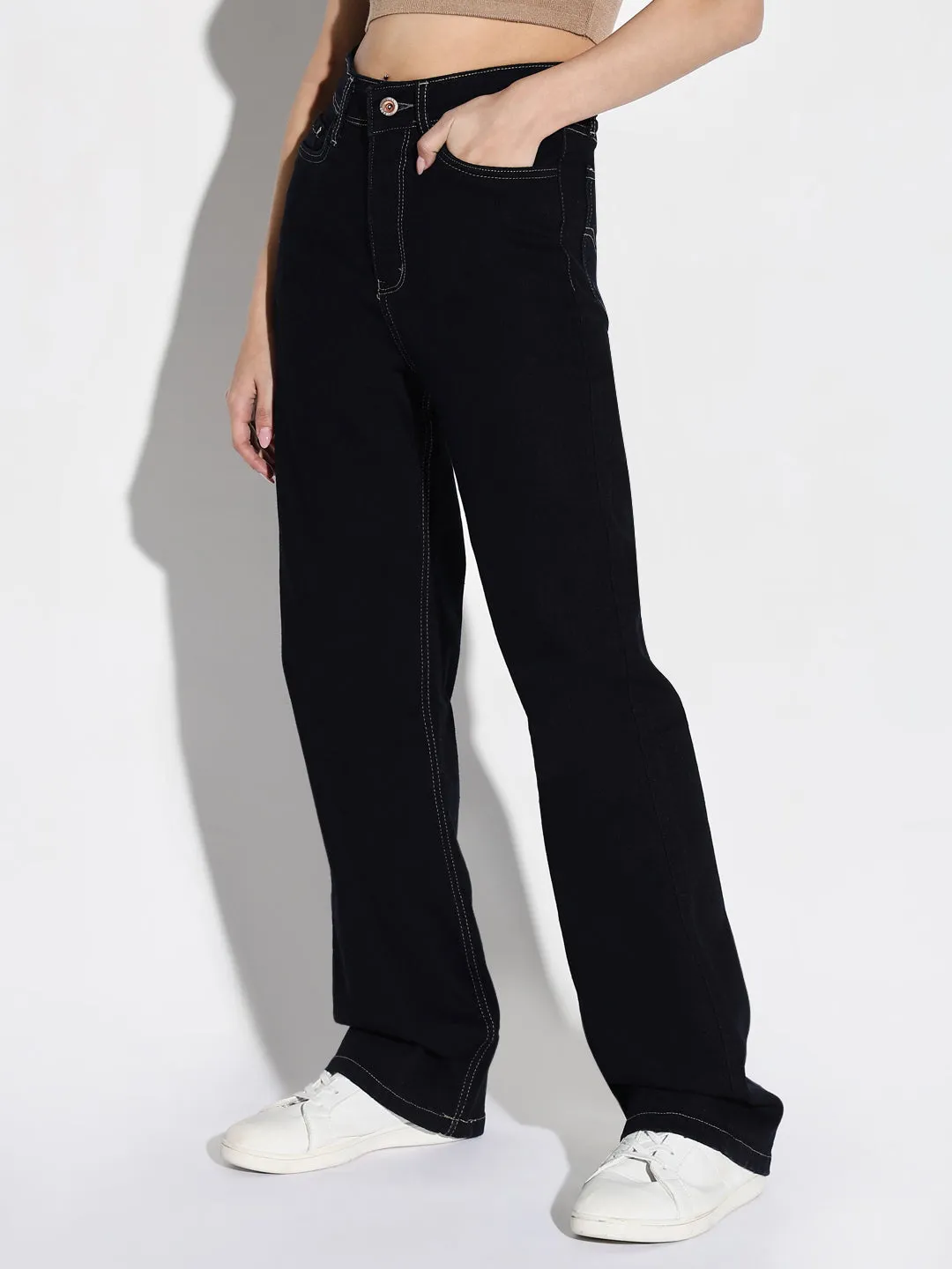 Women's Navy Blue Comfort Wide Leg Stretchable Jeans Always Needed Everyday Pick