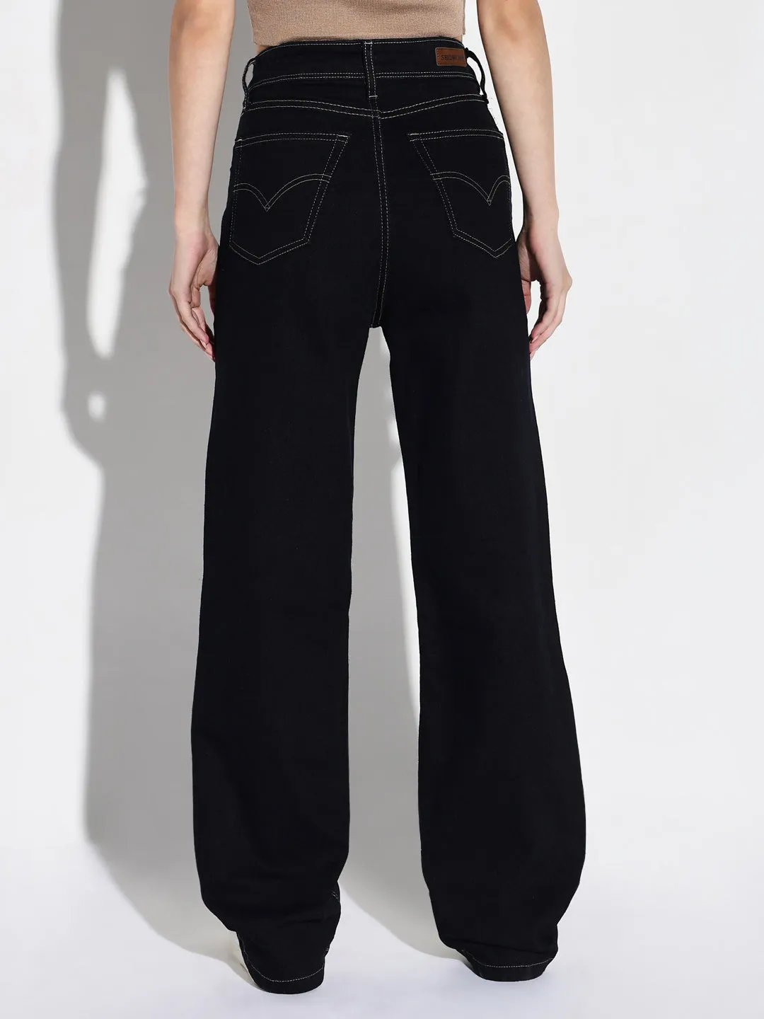 Women's Navy Blue Comfort Wide Leg Stretchable Jeans Popular Staple Unisex Attire