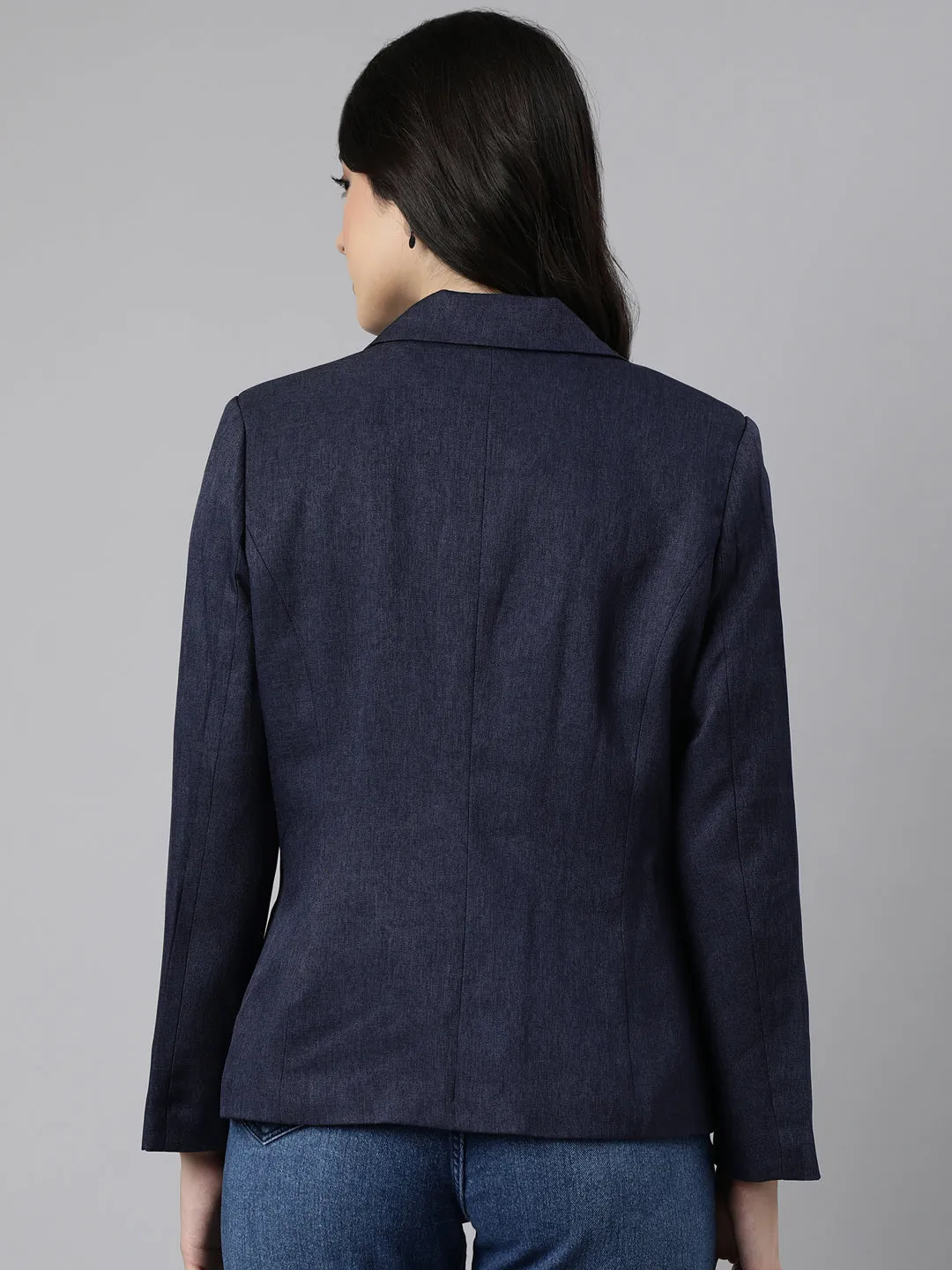 Old Style Soft Touch Women's Navy Blue Single Breasted Slim-Fit Blazer