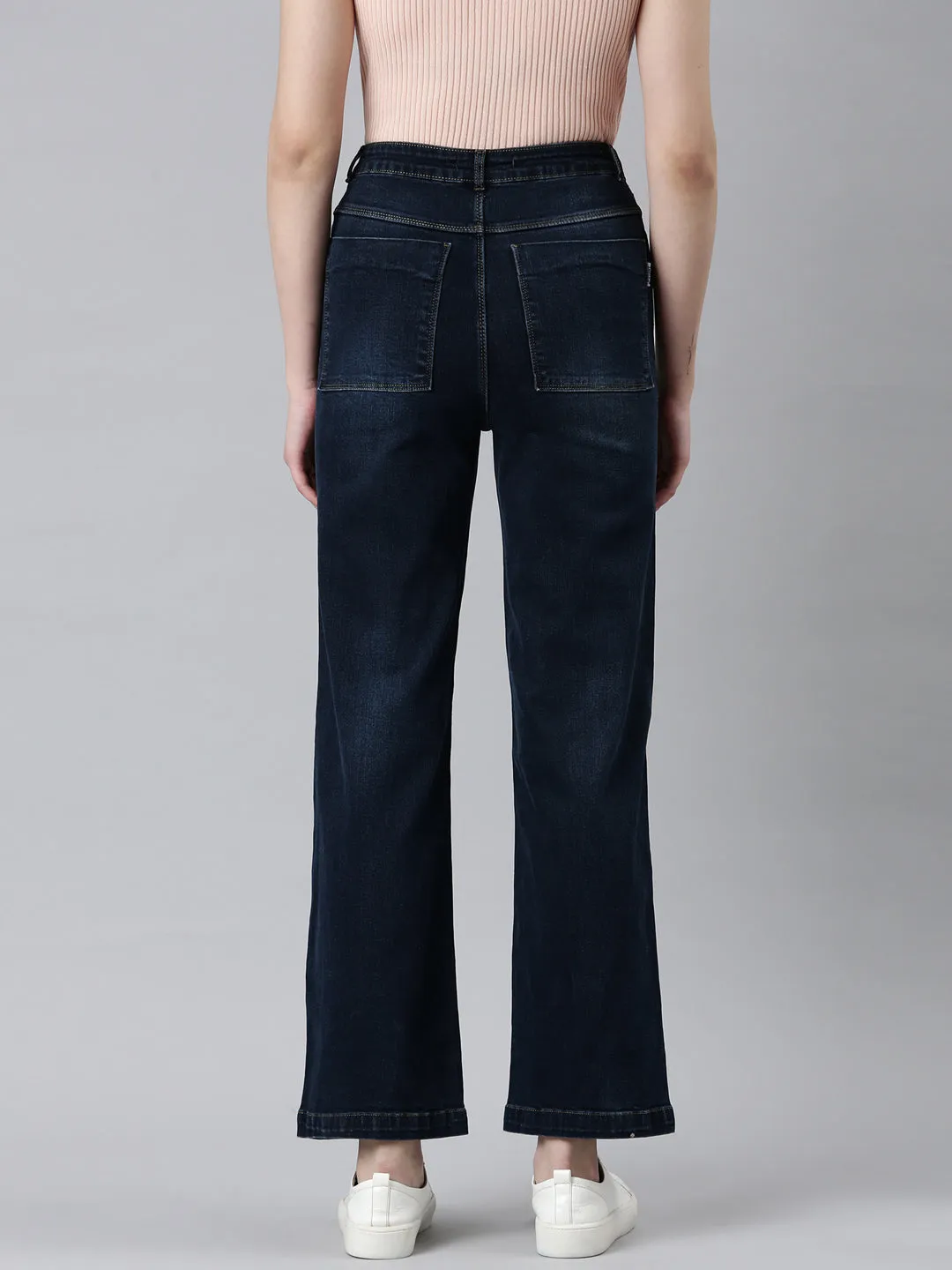 High-Quality Fit Women's Navy Blue Wide Leg Denim Jeans