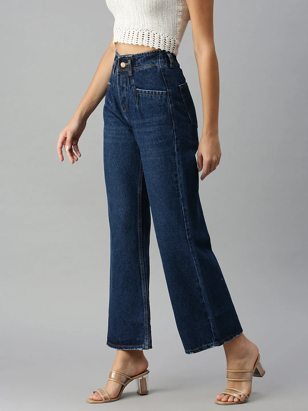 Women's Navy Blue Wide Leg High-Rise Jeans Timeless Wear