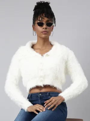 Women's Off White Crop Cardigan Turtleneck Variation