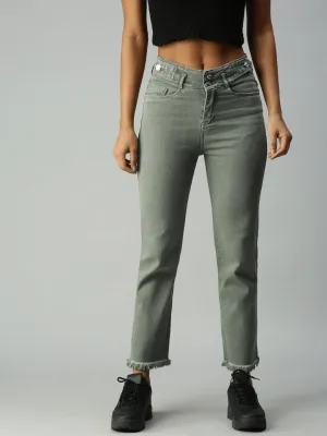 Women's Olive Straight Fit High-Rise Stretchable Jeans Vintage Lover Loose Chic Design