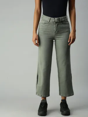 Road Trip Affordable Versatile Everyday Wear Women's Olive Wide Leg High-Rise Stretchable Jeans