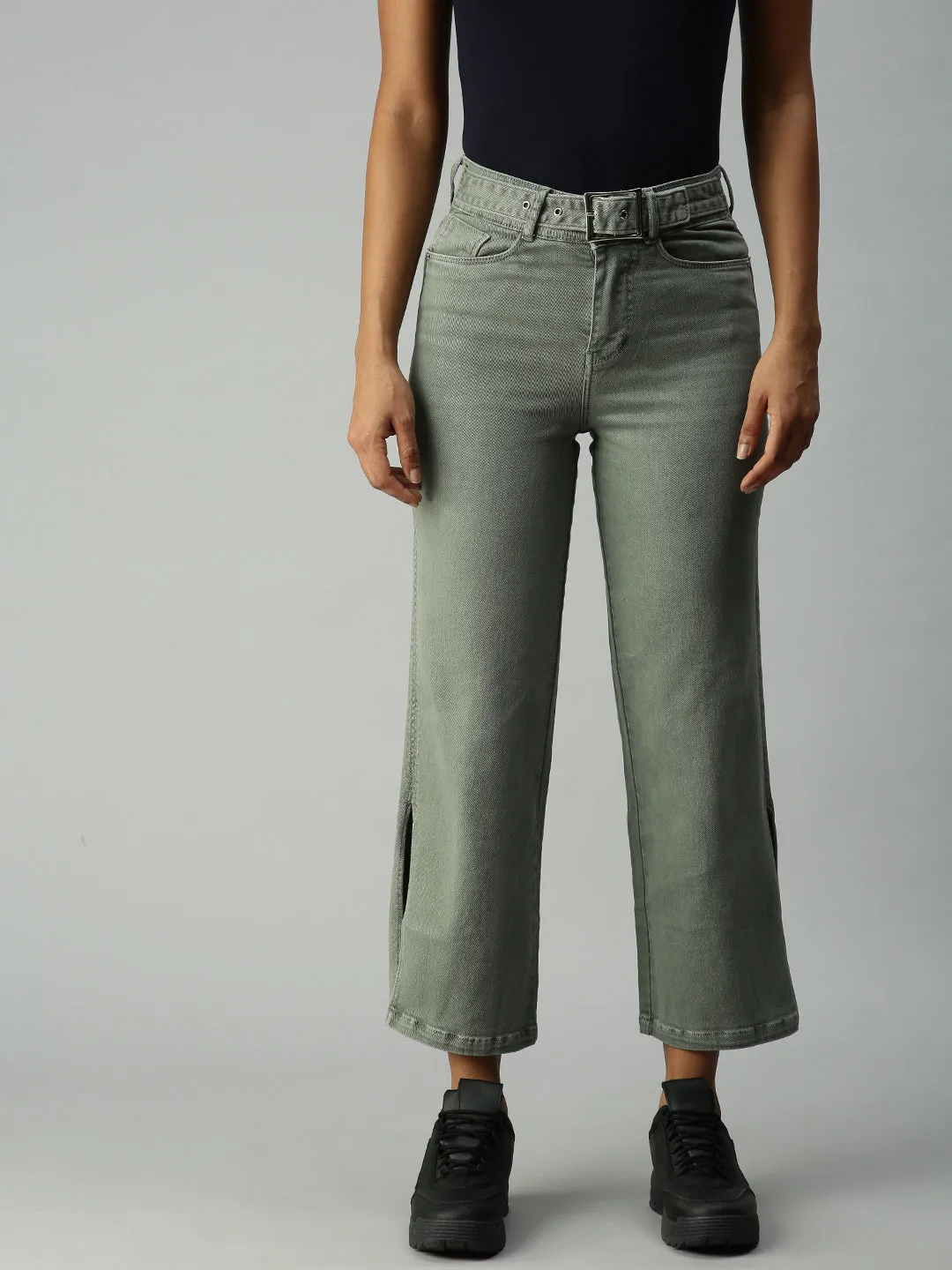 Road Trip Affordable Versatile Everyday Wear Women's Olive Wide Leg High-Rise Stretchable Jeans
