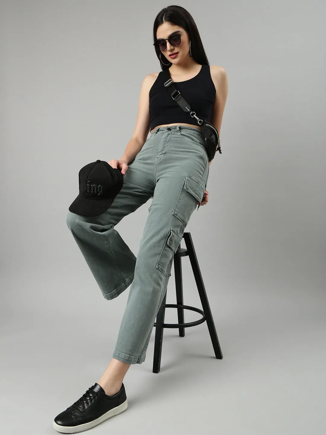 Women's Olive Wide Leg Stretchable Denim Jeans Urban Explorer Trend Setter Breathable Travel Outfit Brunch Outfit